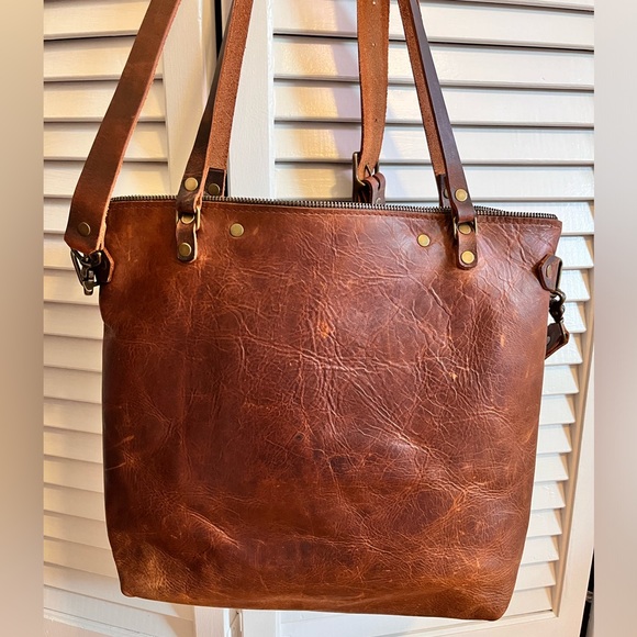 In Blue Handmade Leather Tote Bag - Picture 3 of 10